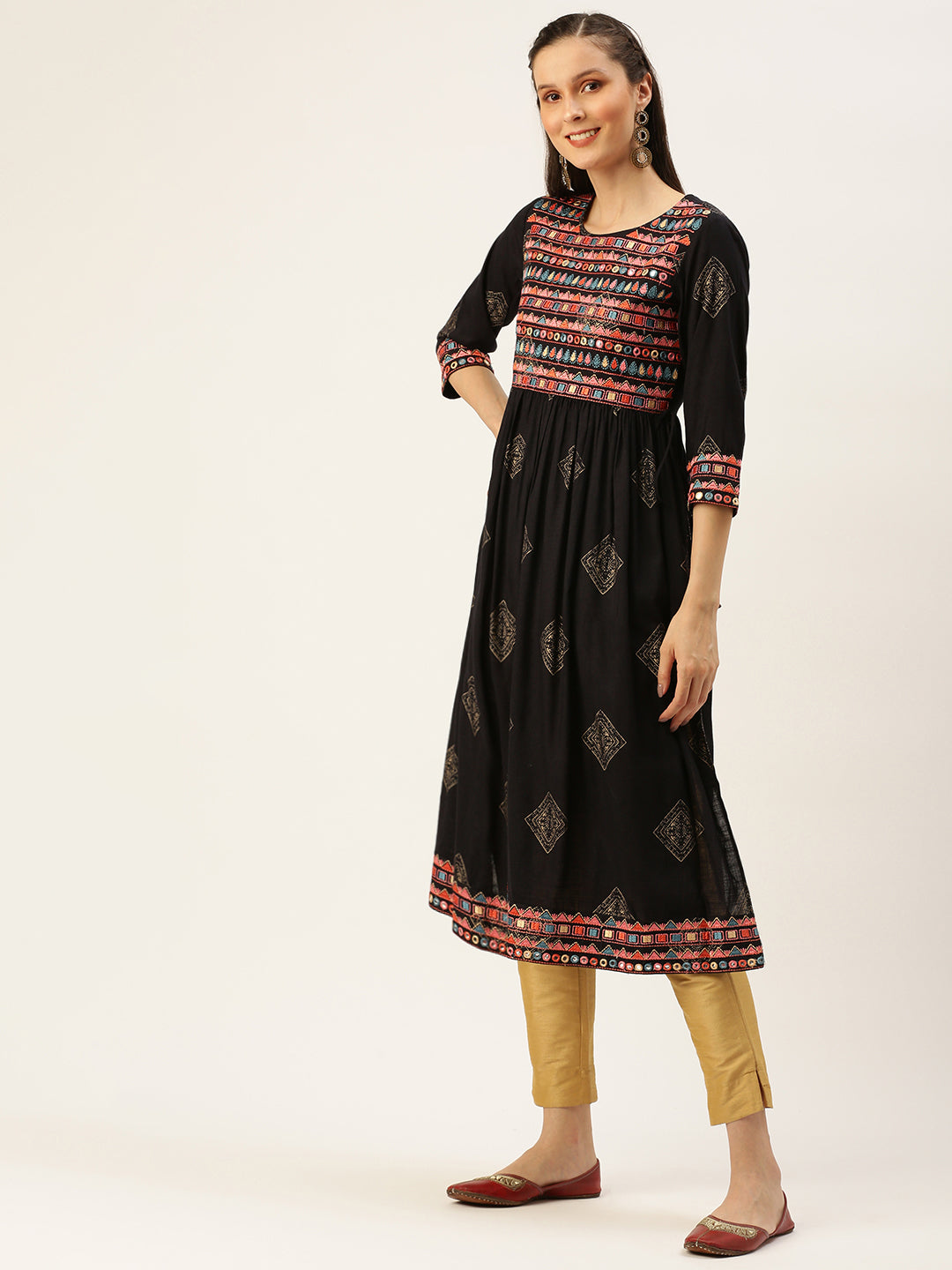 Women's Blue Printed A-Line Kurtas