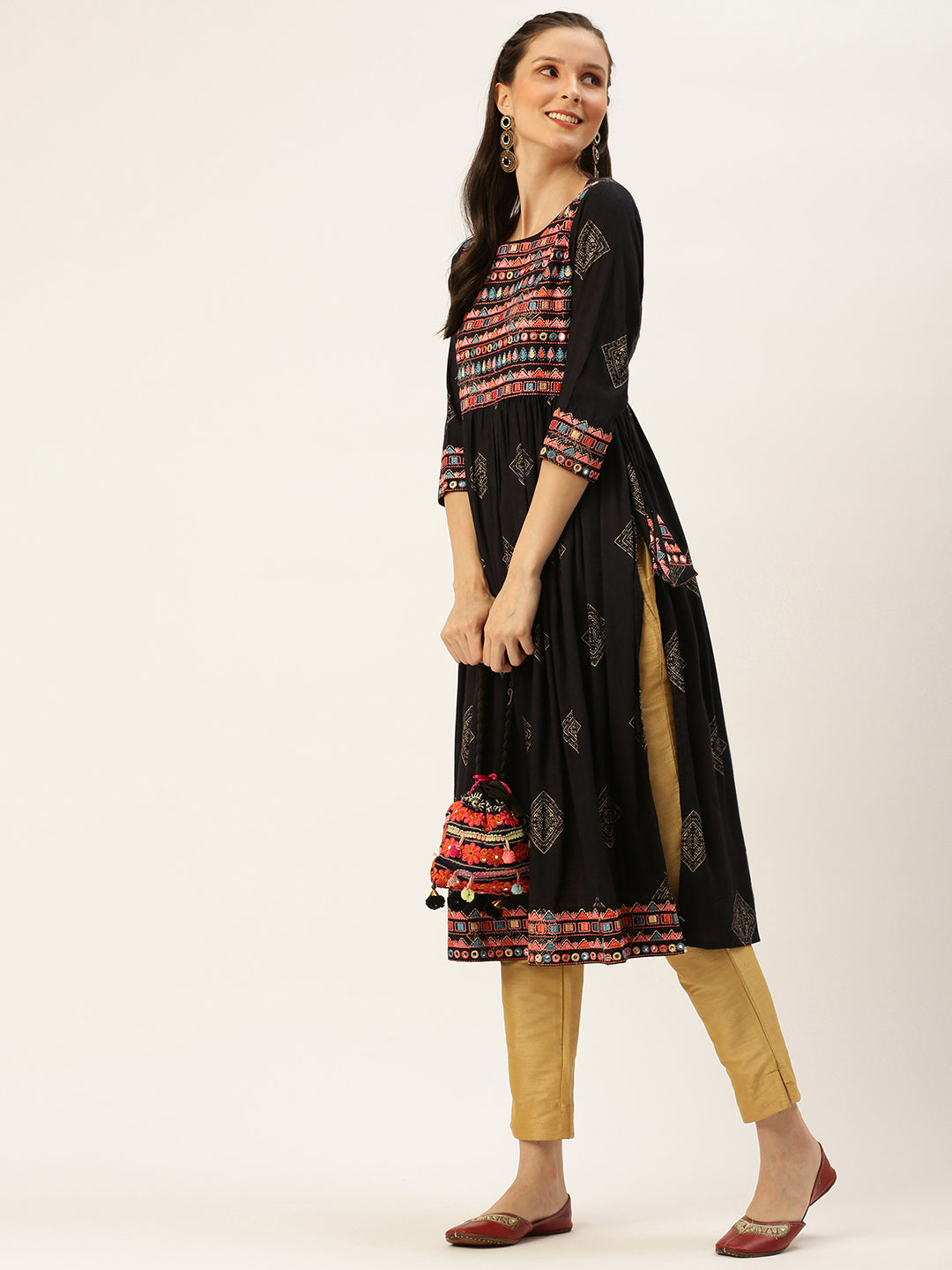 Women's Blue Printed A-Line Kurtas