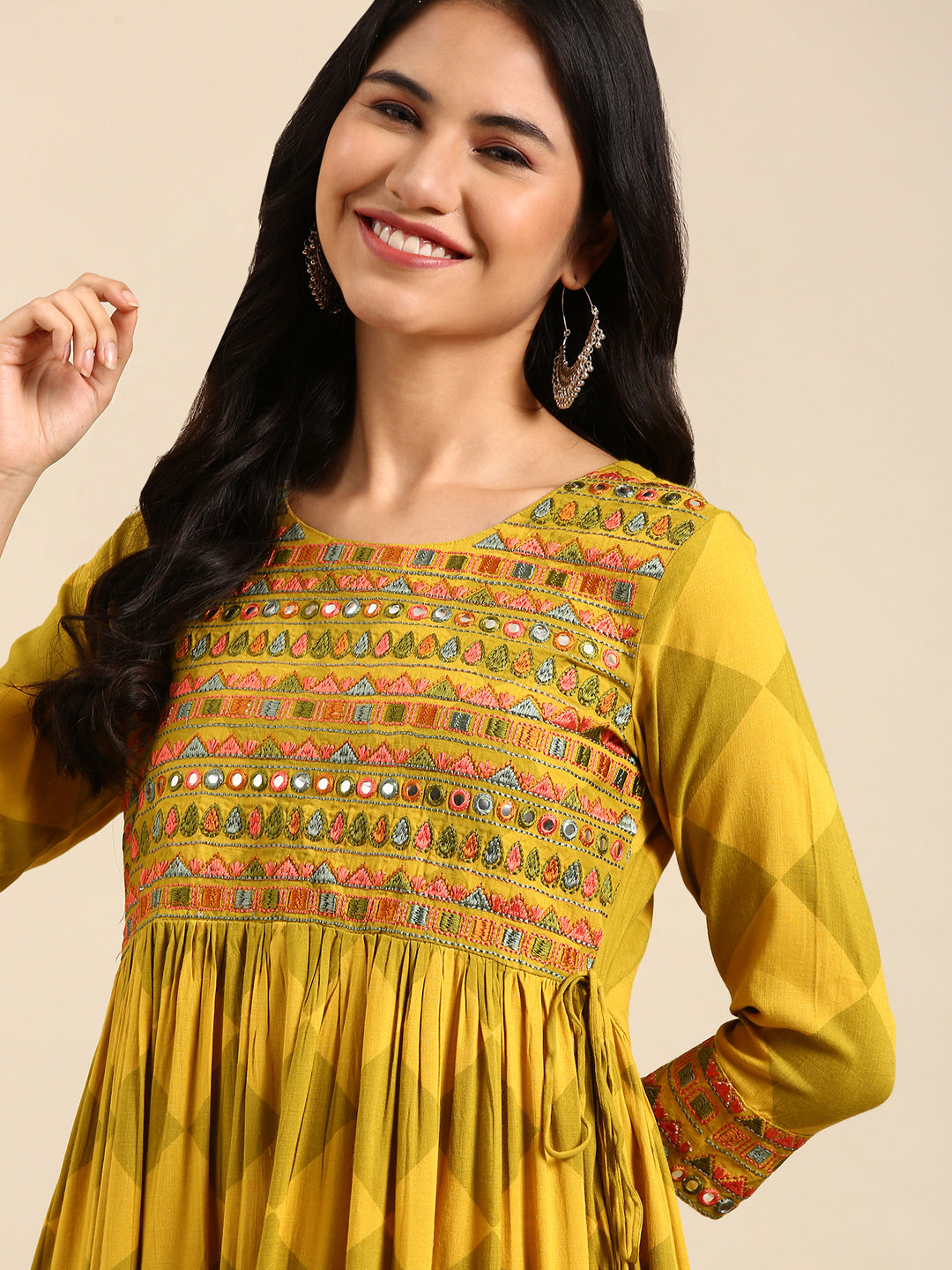 Women's Yellow Printed Anarkali Kurta