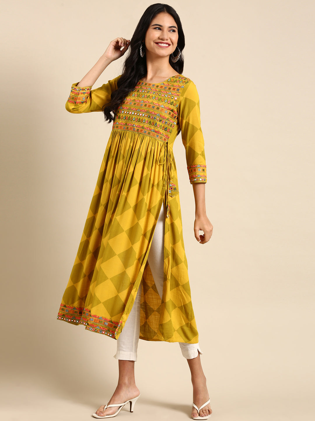 Women's Yellow Printed Anarkali Kurta