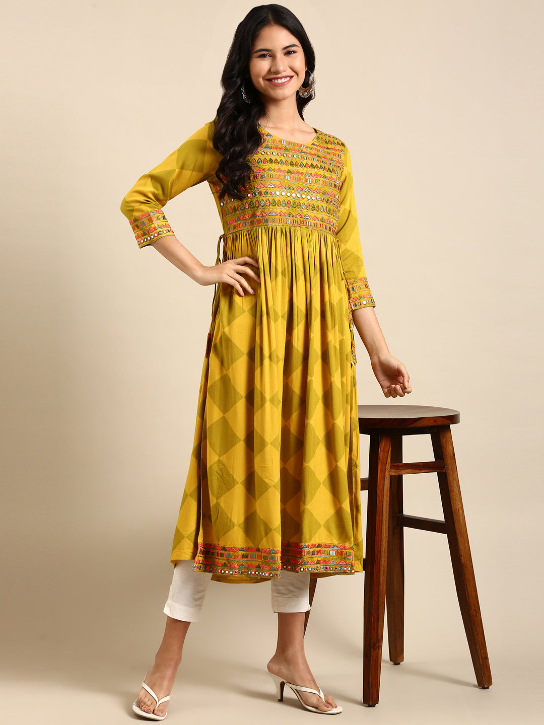 Women's Yellow Printed Anarkali Kurta