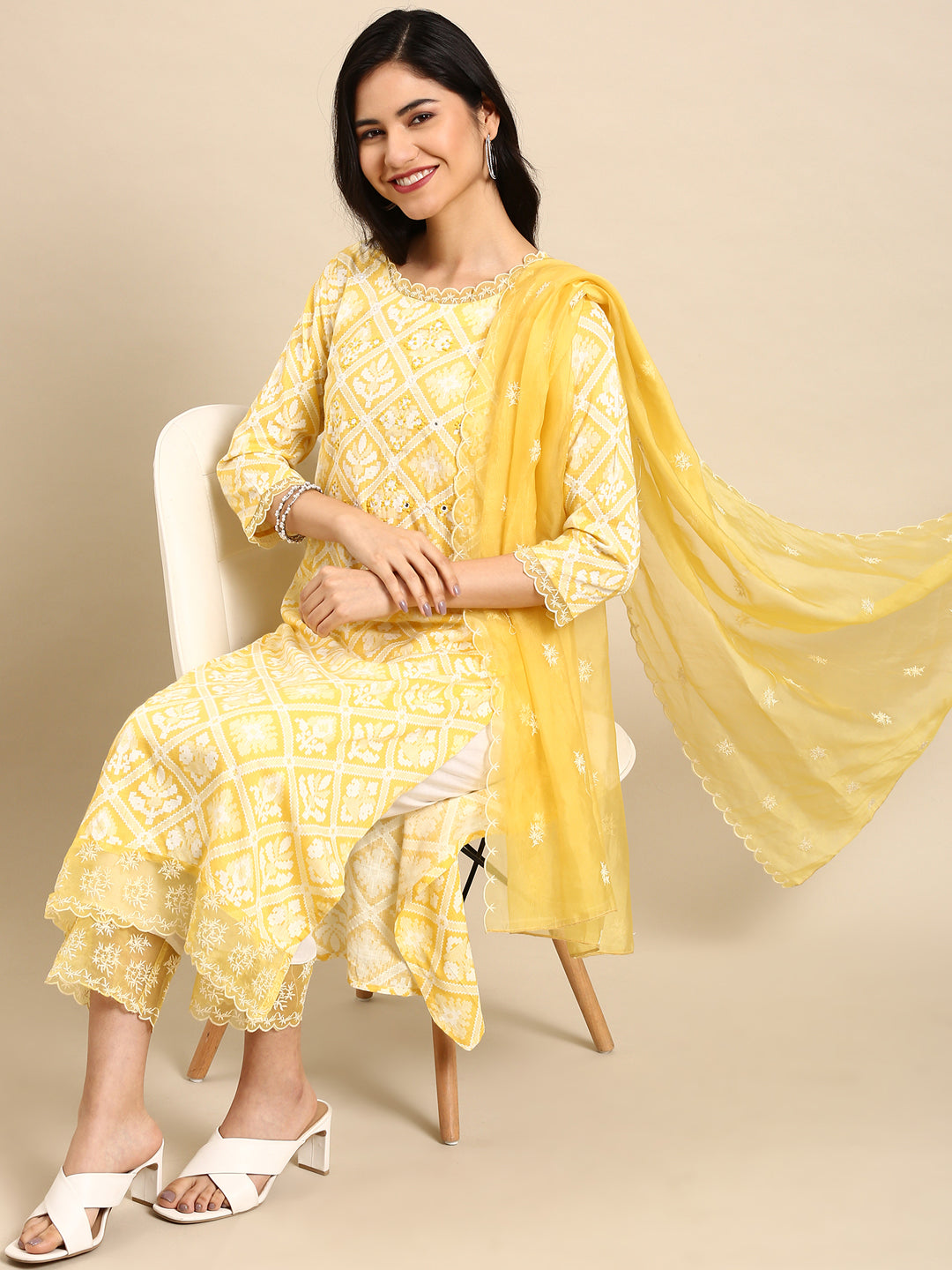 Women's Yellow Printed  Kurta Set