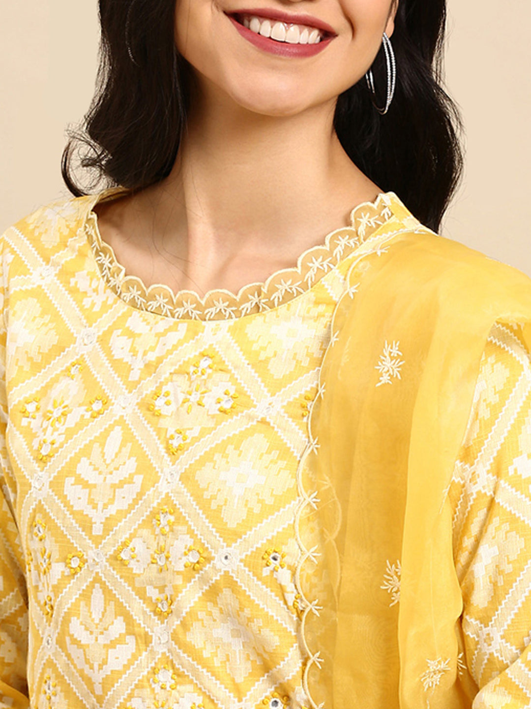 Women's Yellow Printed  Kurta Set