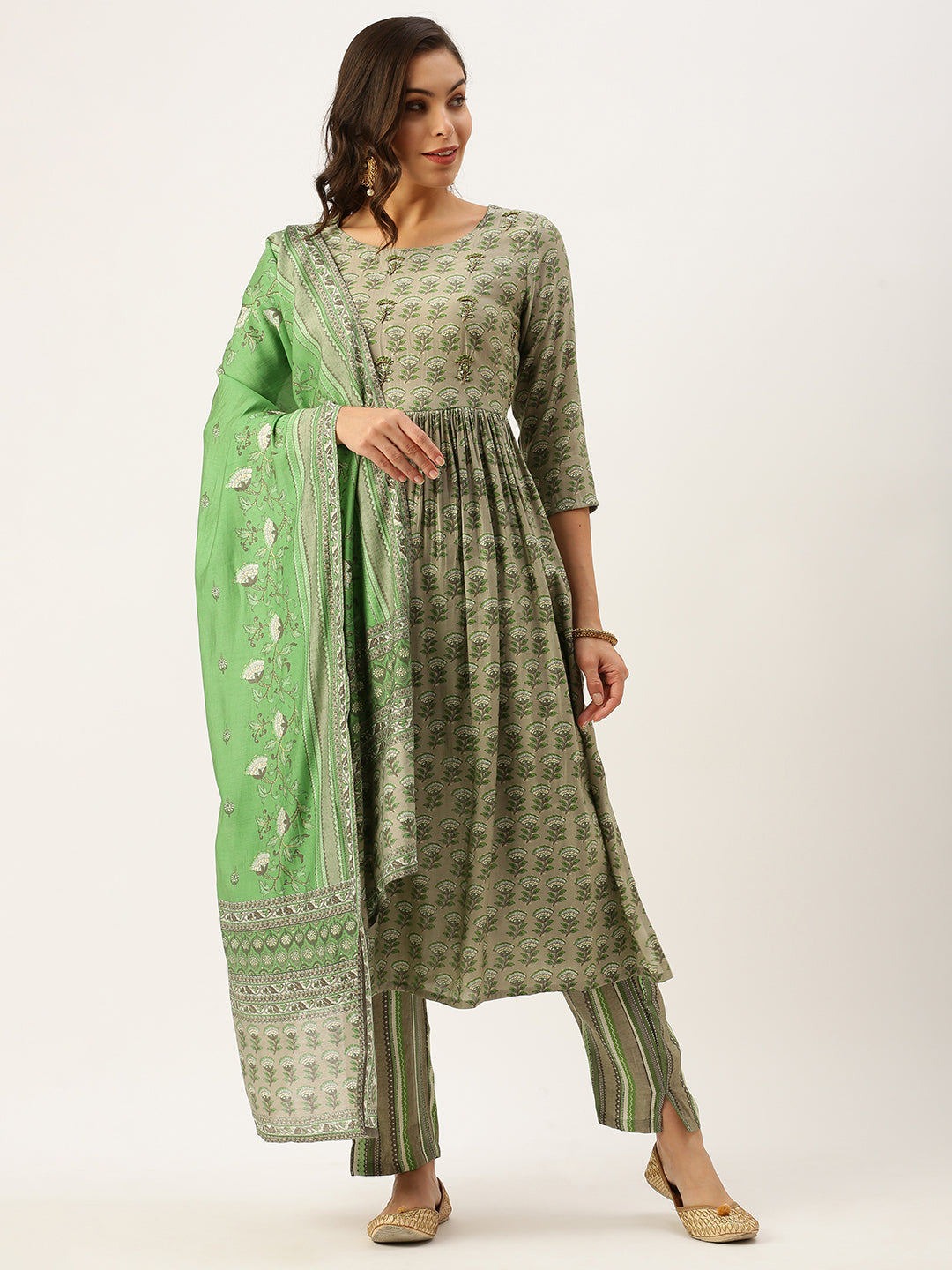 Women's Grey Printed Kurta Sets