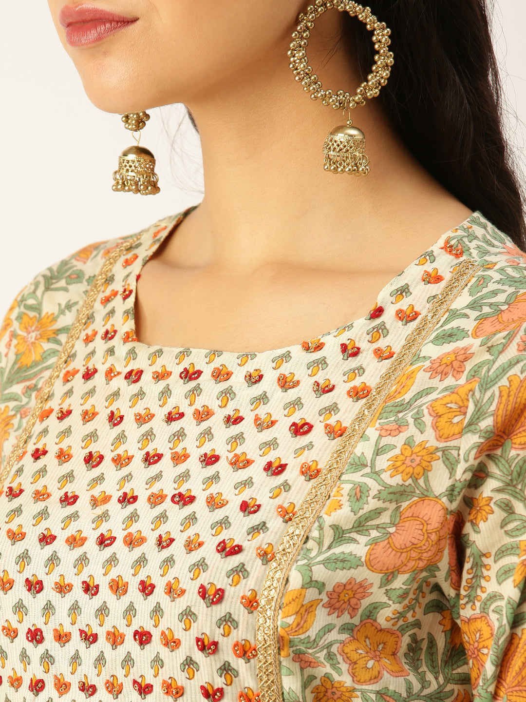 Women's Cream Printed Kurta Sets