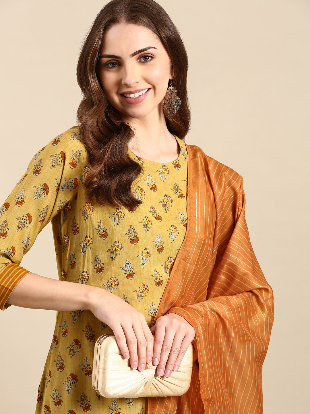 Women's Mustard Embroidered Kurta Set