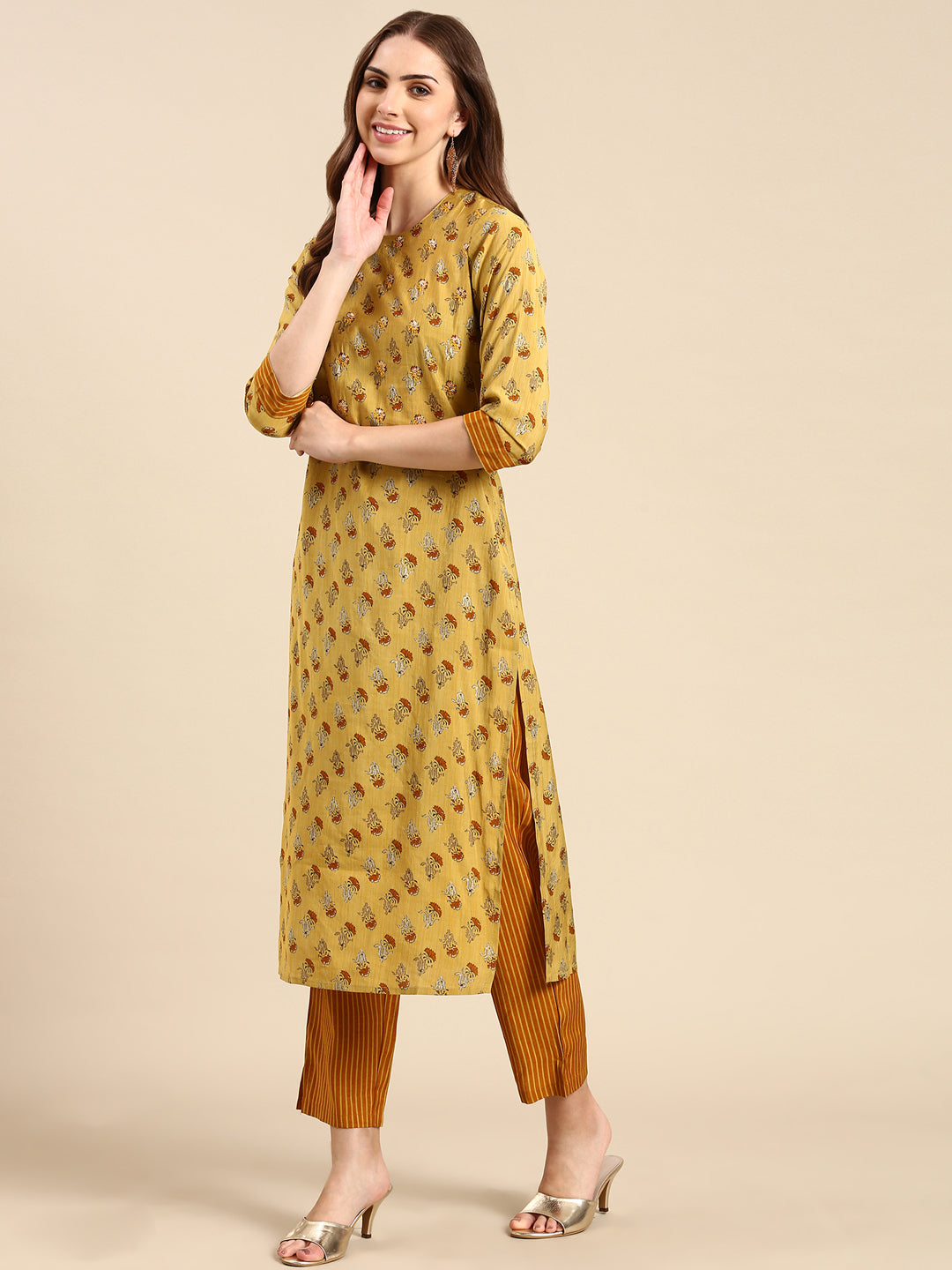 Women's Mustard Embroidered Kurta Set