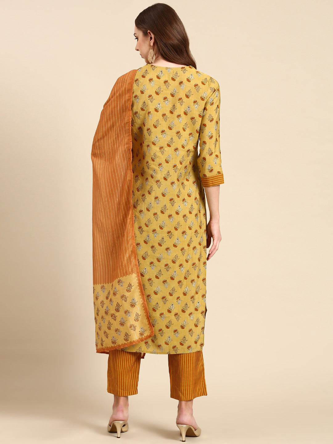 Women's Mustard Embroidered Kurta Set