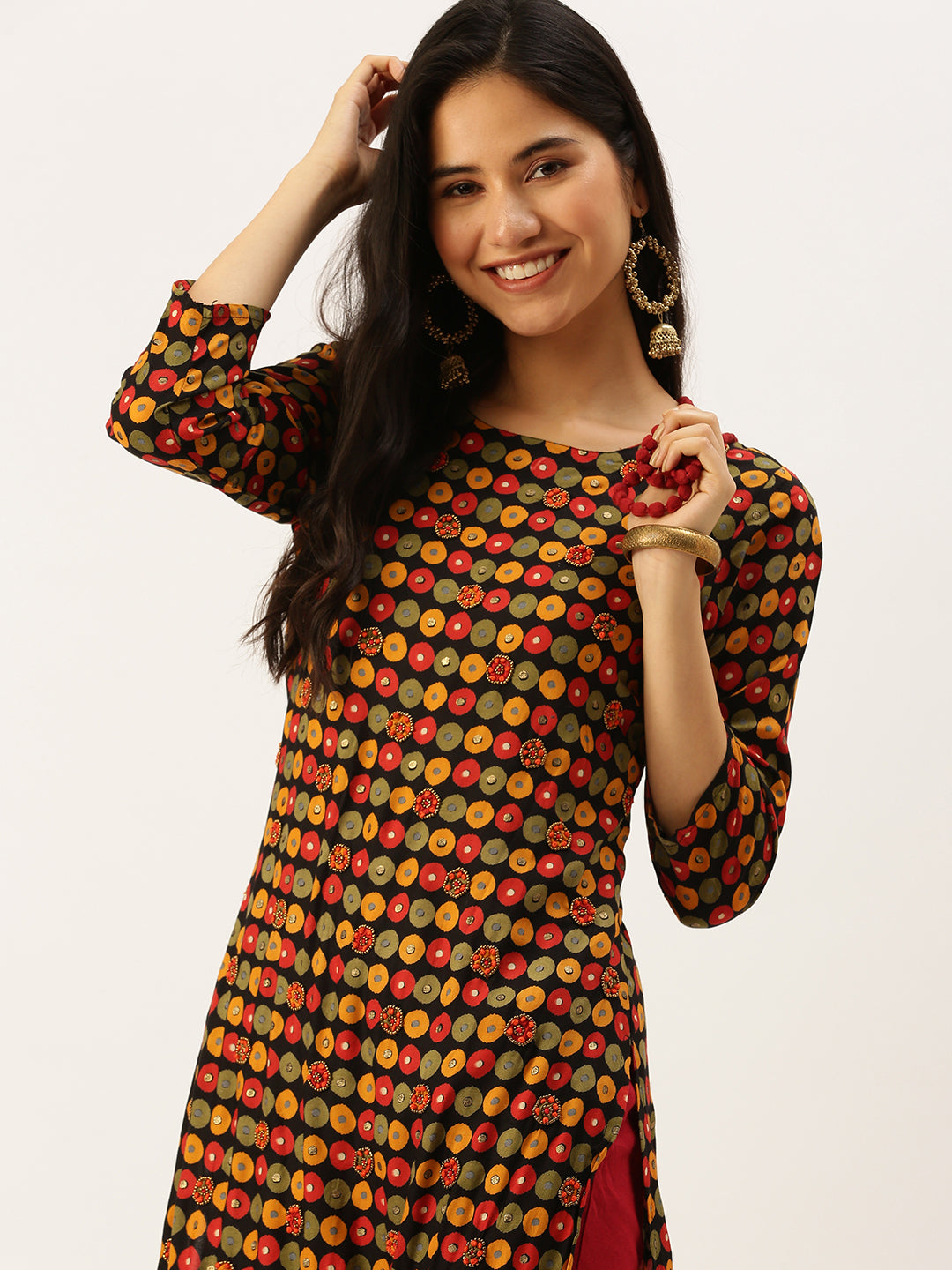 Women's Black Printed Straight Kurtas