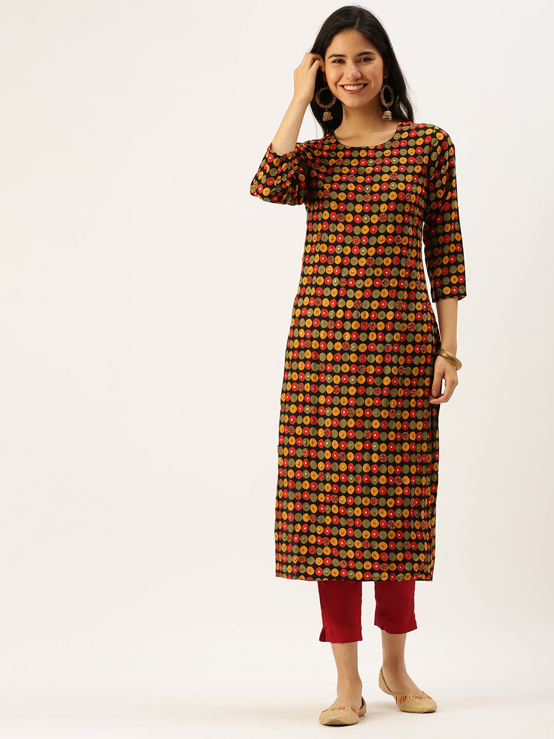 Women's Black Printed Straight Kurtas