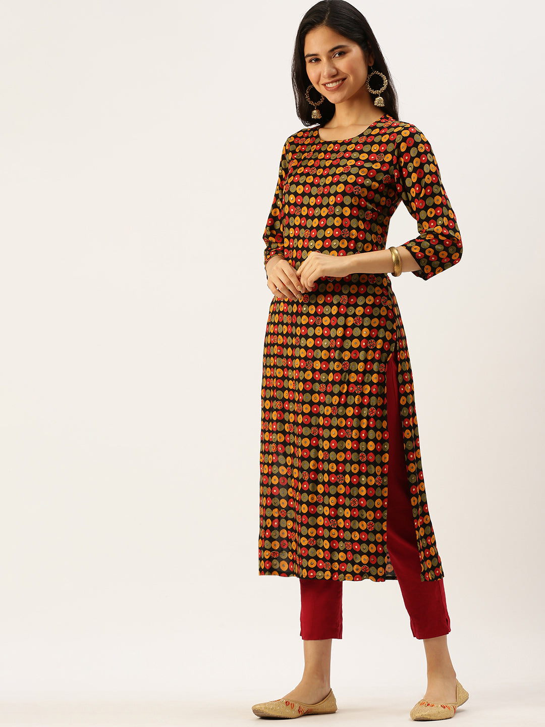 Women's Black Printed Straight Kurtas