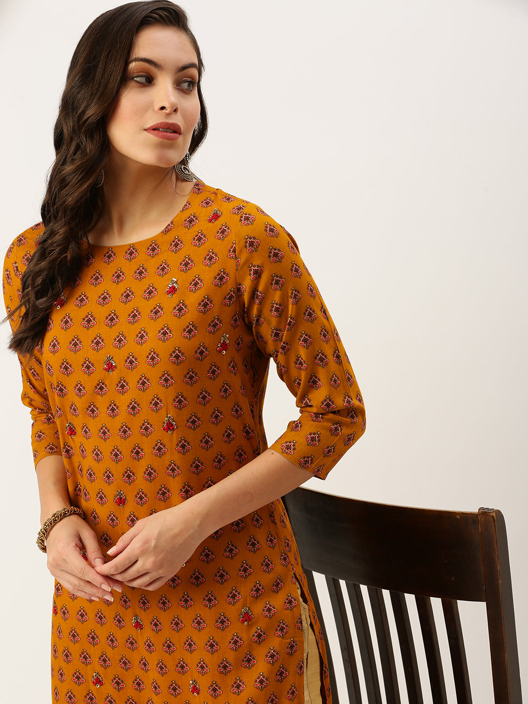 Women's Yellow Printed Straight Kurtas