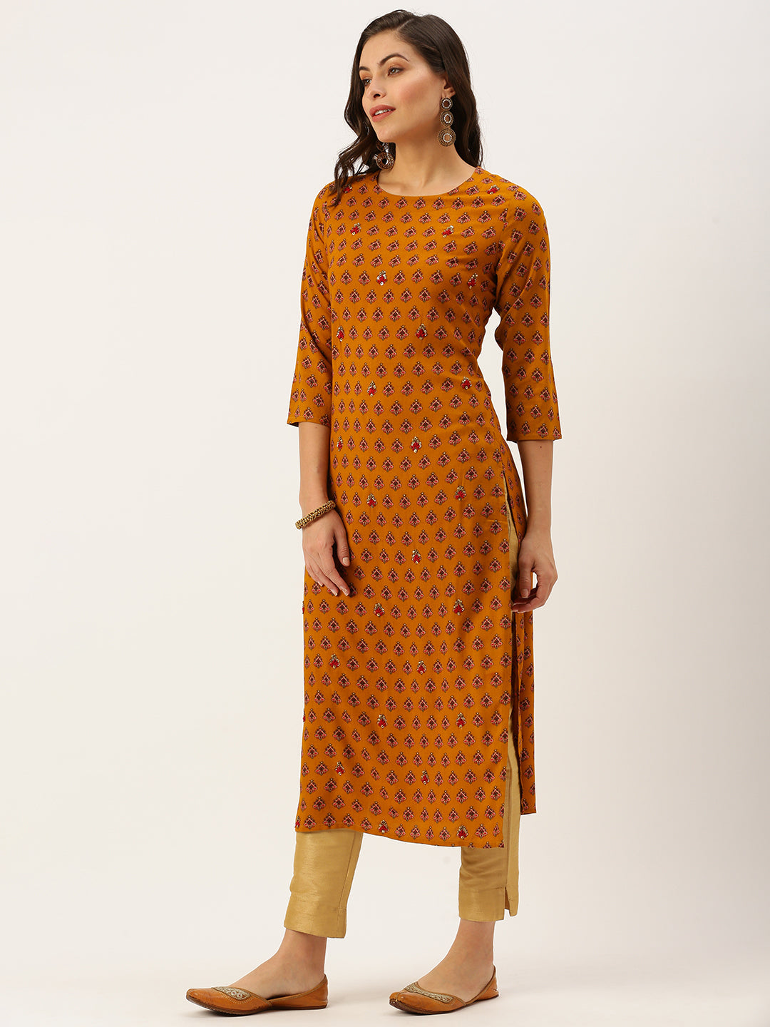 Women's Yellow Printed Straight Kurtas