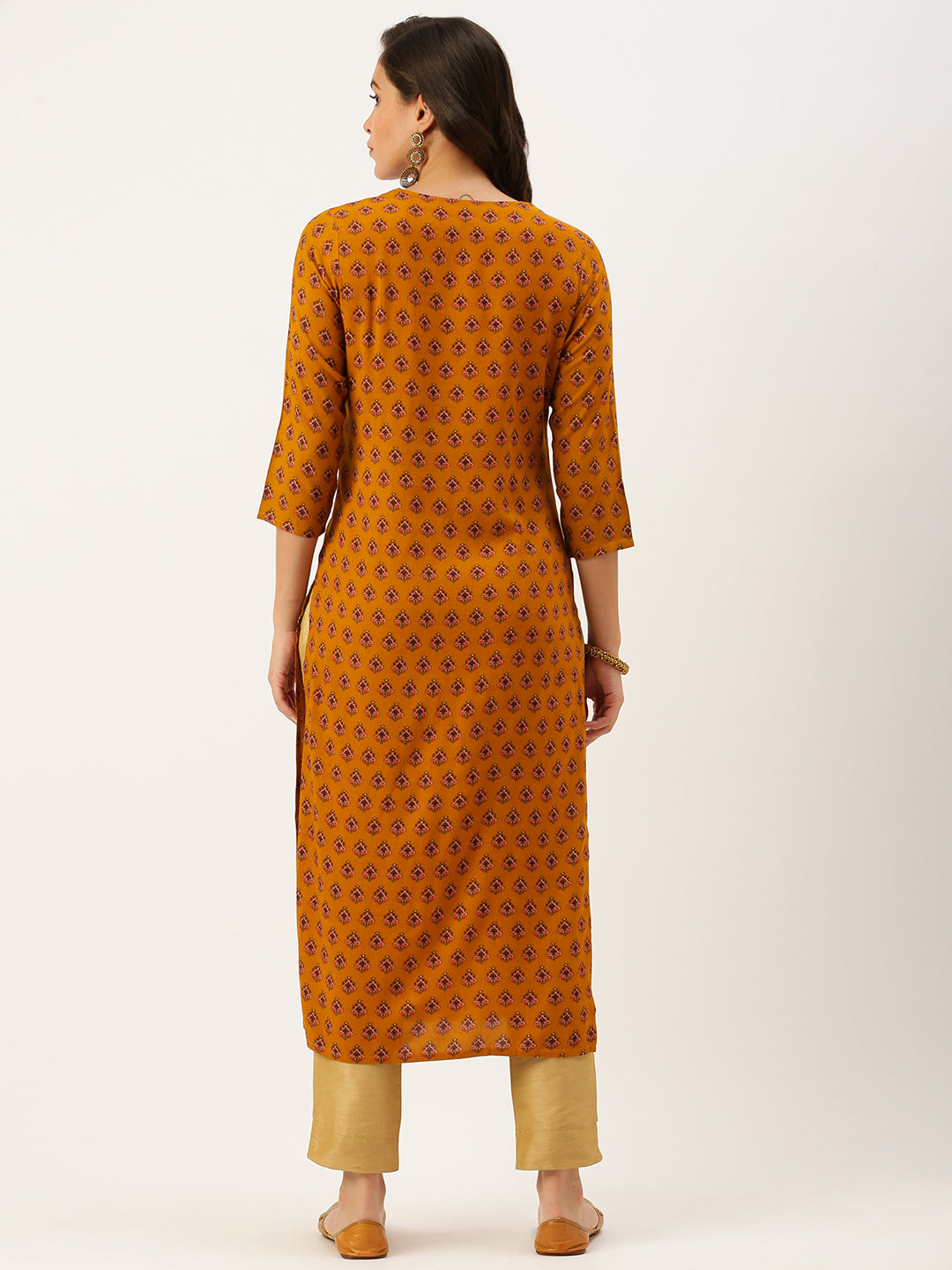 Women's Yellow Printed Straight Kurtas