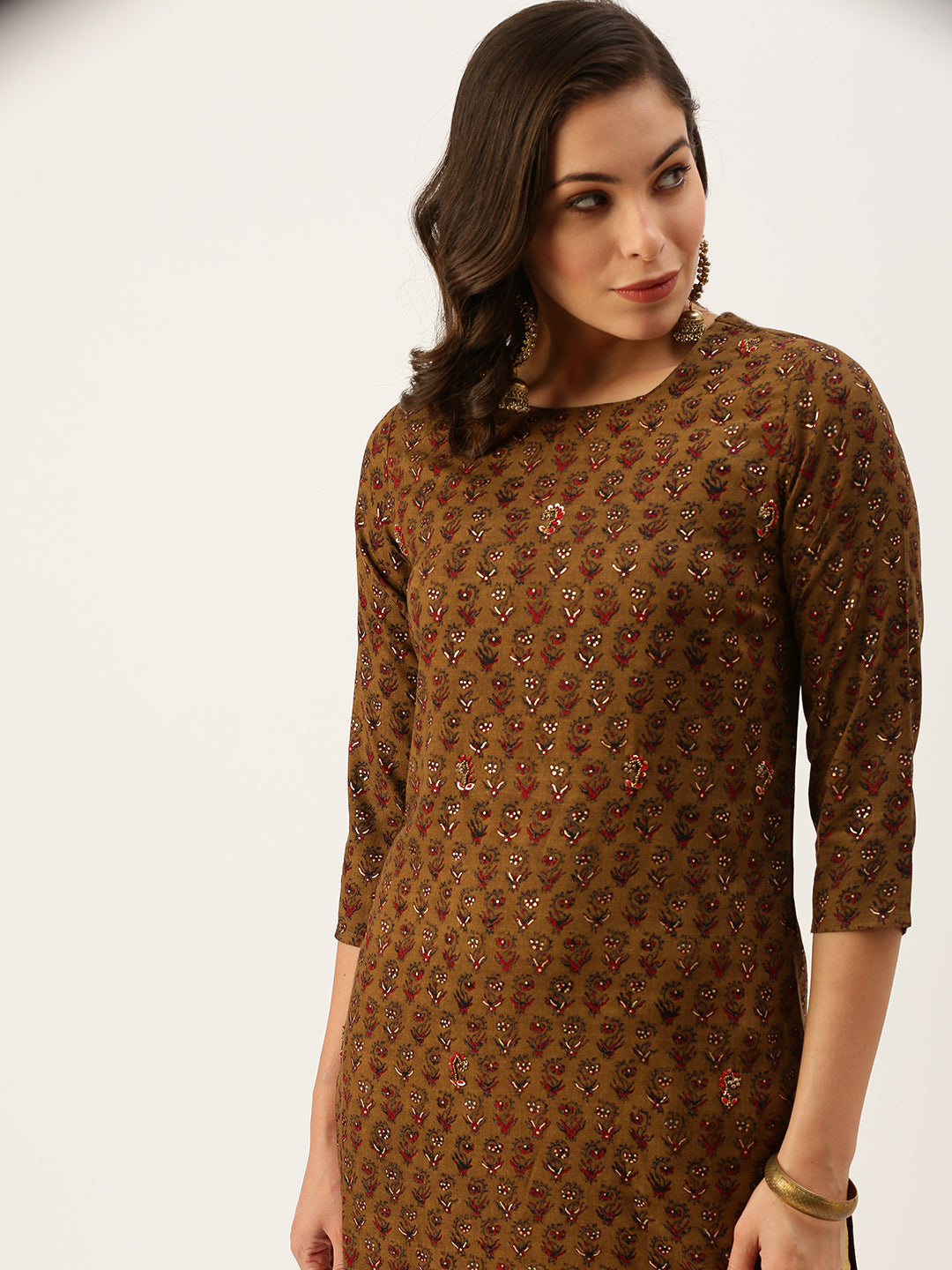 Women's Brown Printed Straight Kurtas