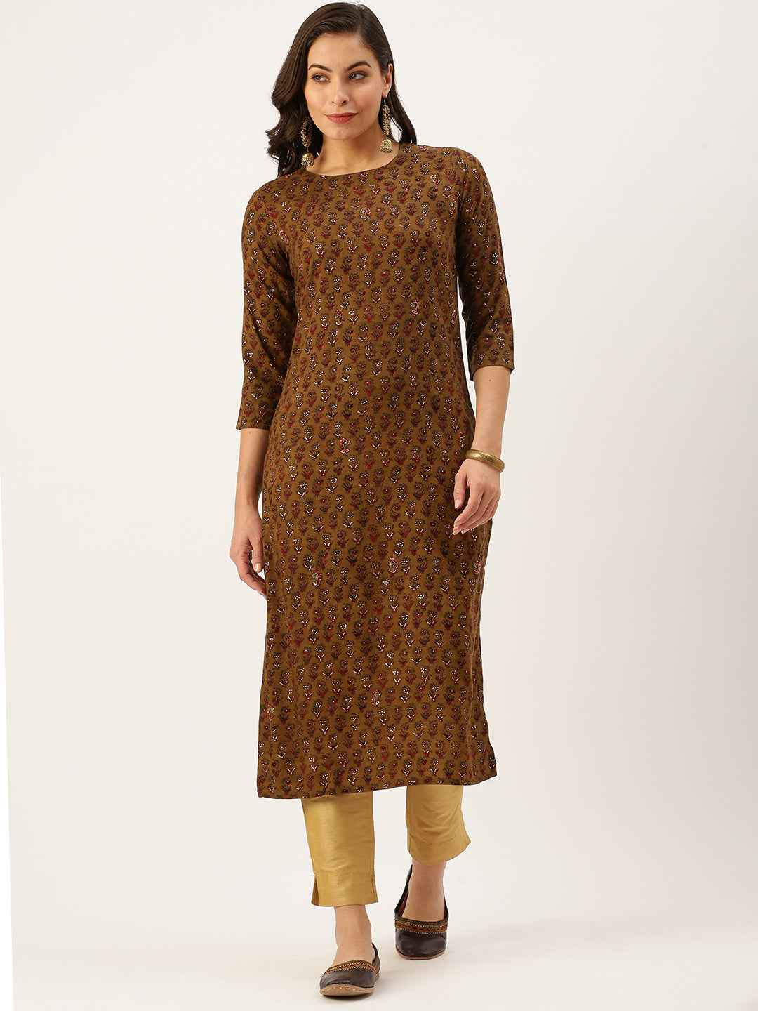 Women's Brown Printed Straight Kurtas