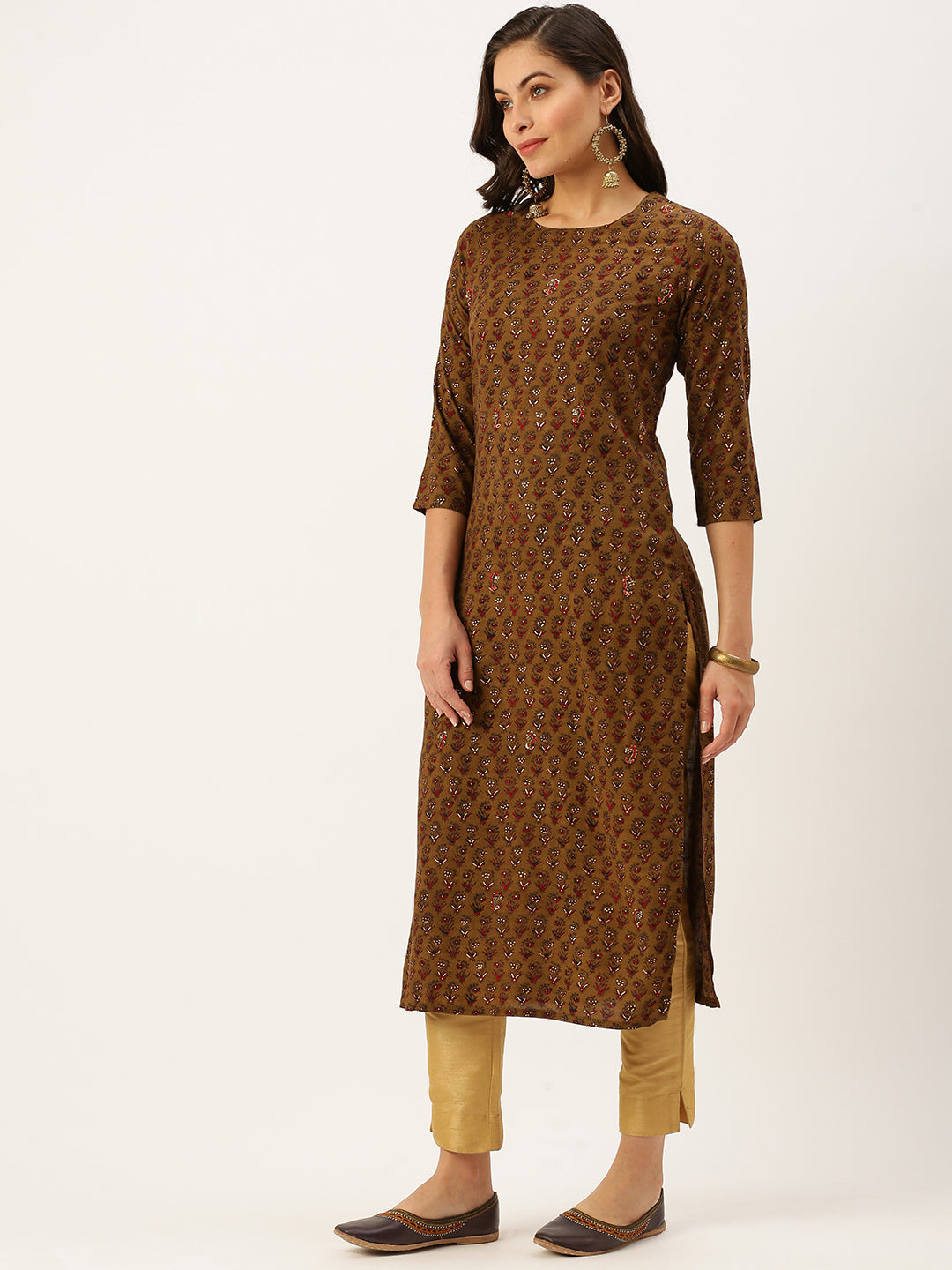 Women's Brown Printed Straight Kurtas