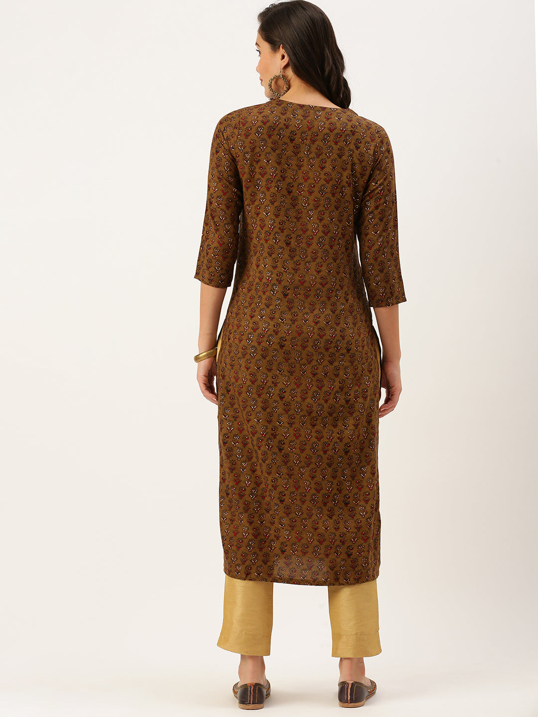 Women's Brown Printed Straight Kurtas