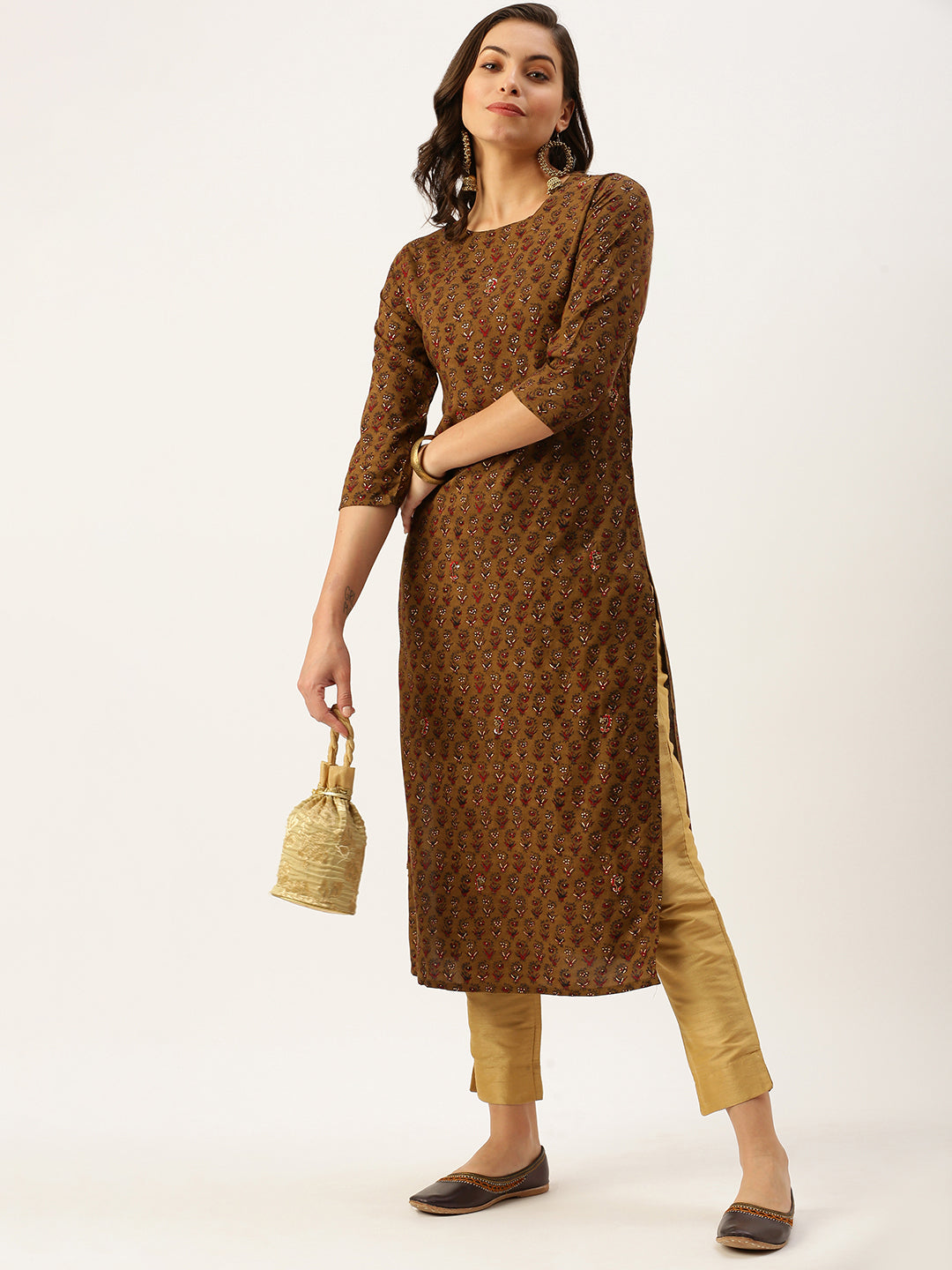 Women's Brown Printed Straight Kurtas