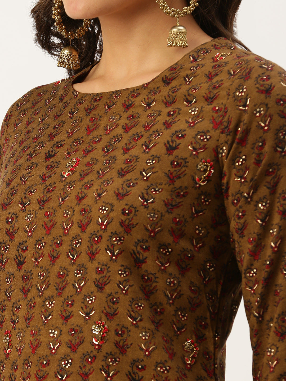 Women's Brown Printed Straight Kurtas