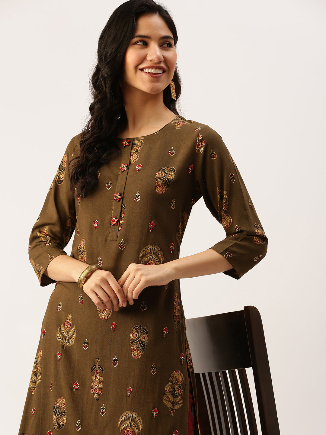 Women's Green Printed Straight Kurtas