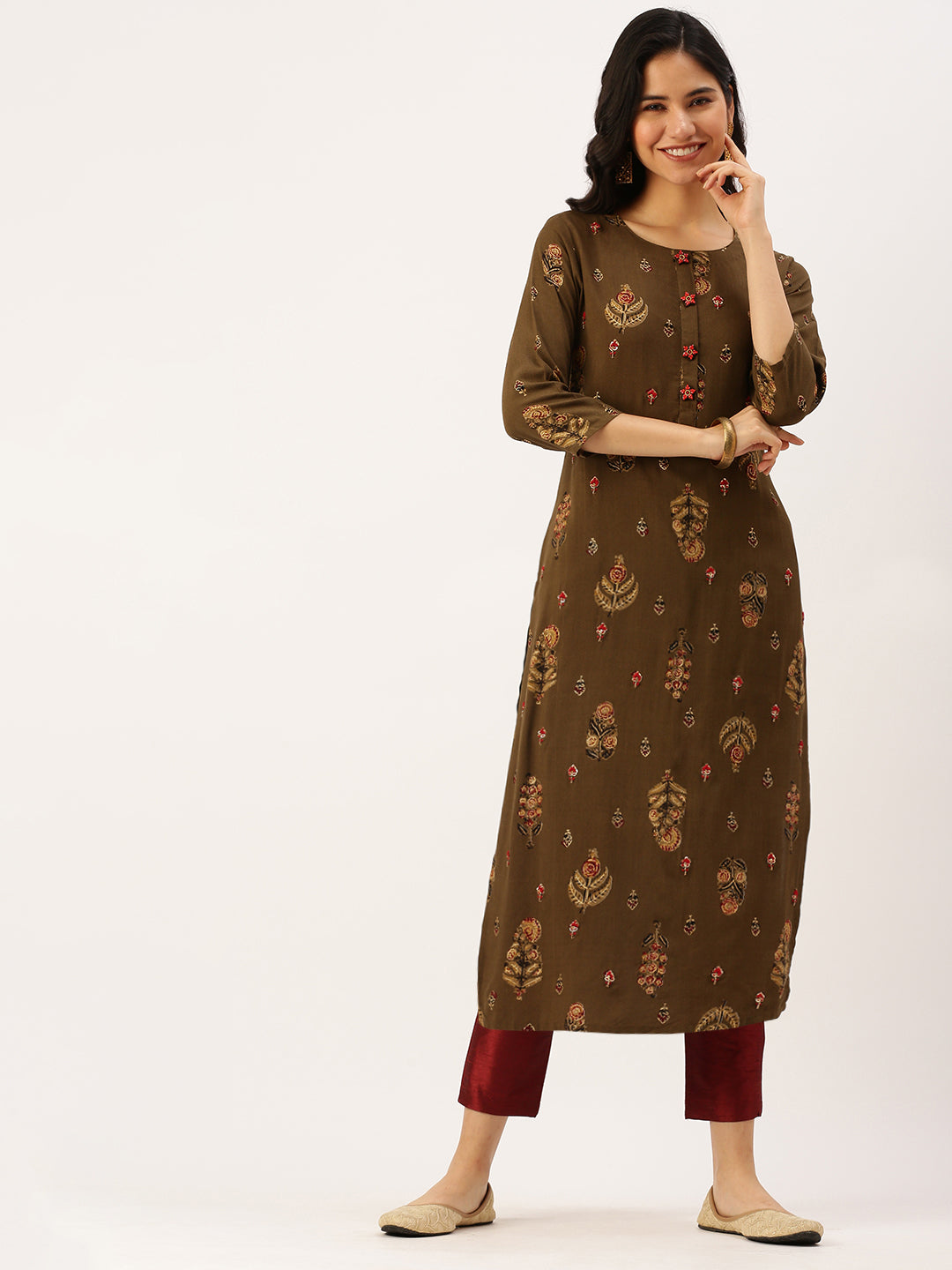 Women's Green Printed Straight Kurtas