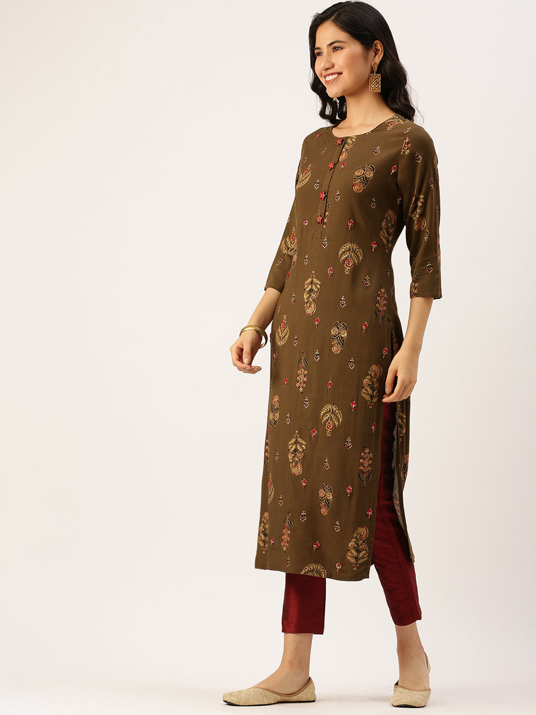 Women's Green Printed Straight Kurtas