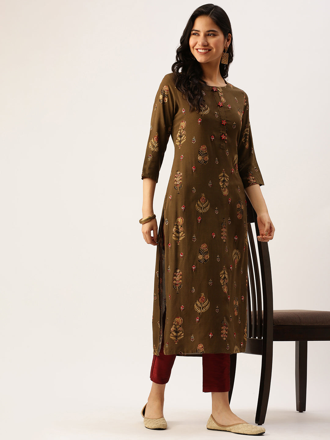 Women's Green Printed Straight Kurtas