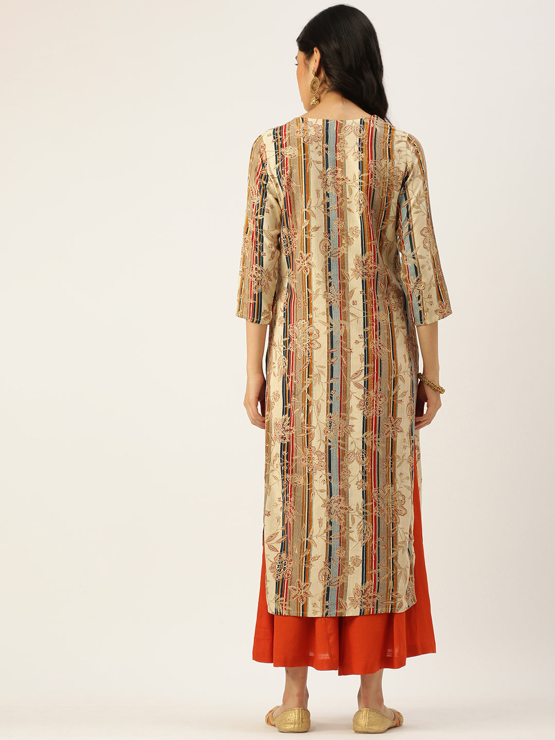 Women's Beige Printed Straight Kurtas