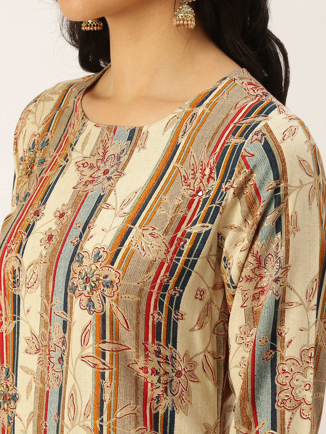 Women's Beige Printed Straight Kurtas