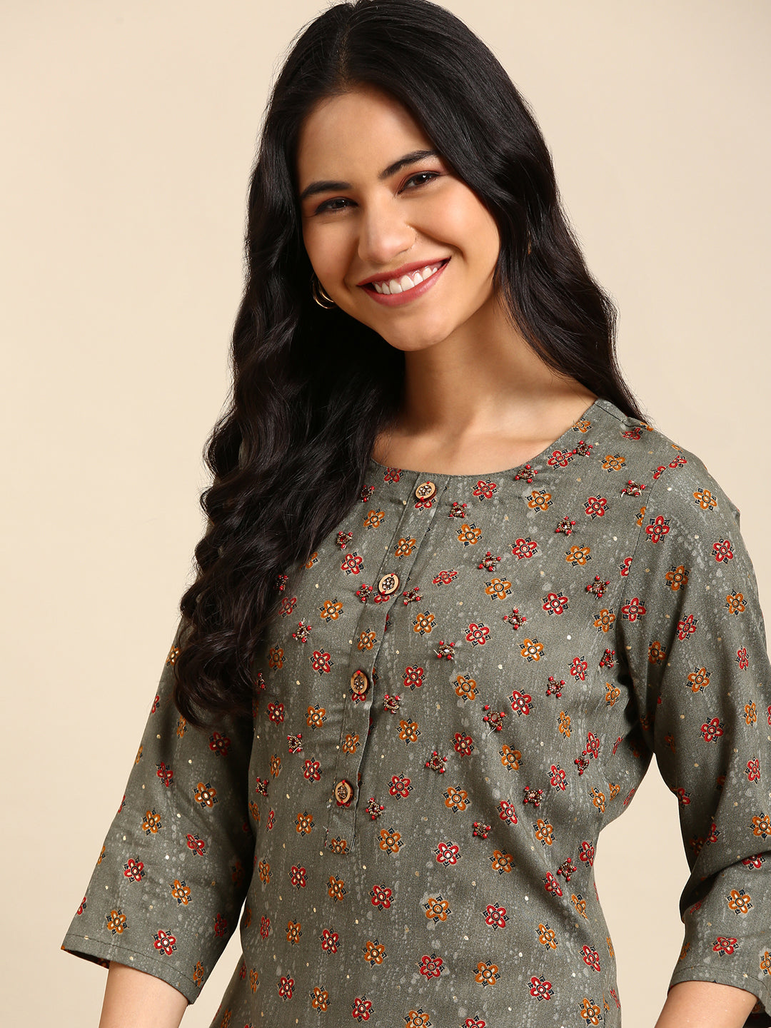 Women's Grey Printed Straight Kurta