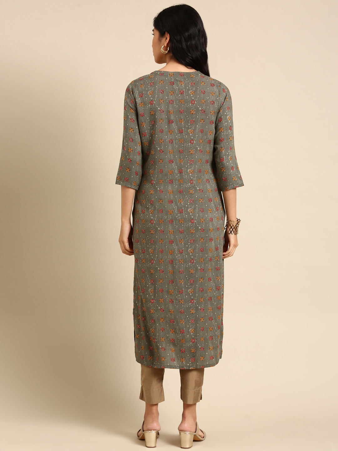 Women's Grey Printed Straight Kurta