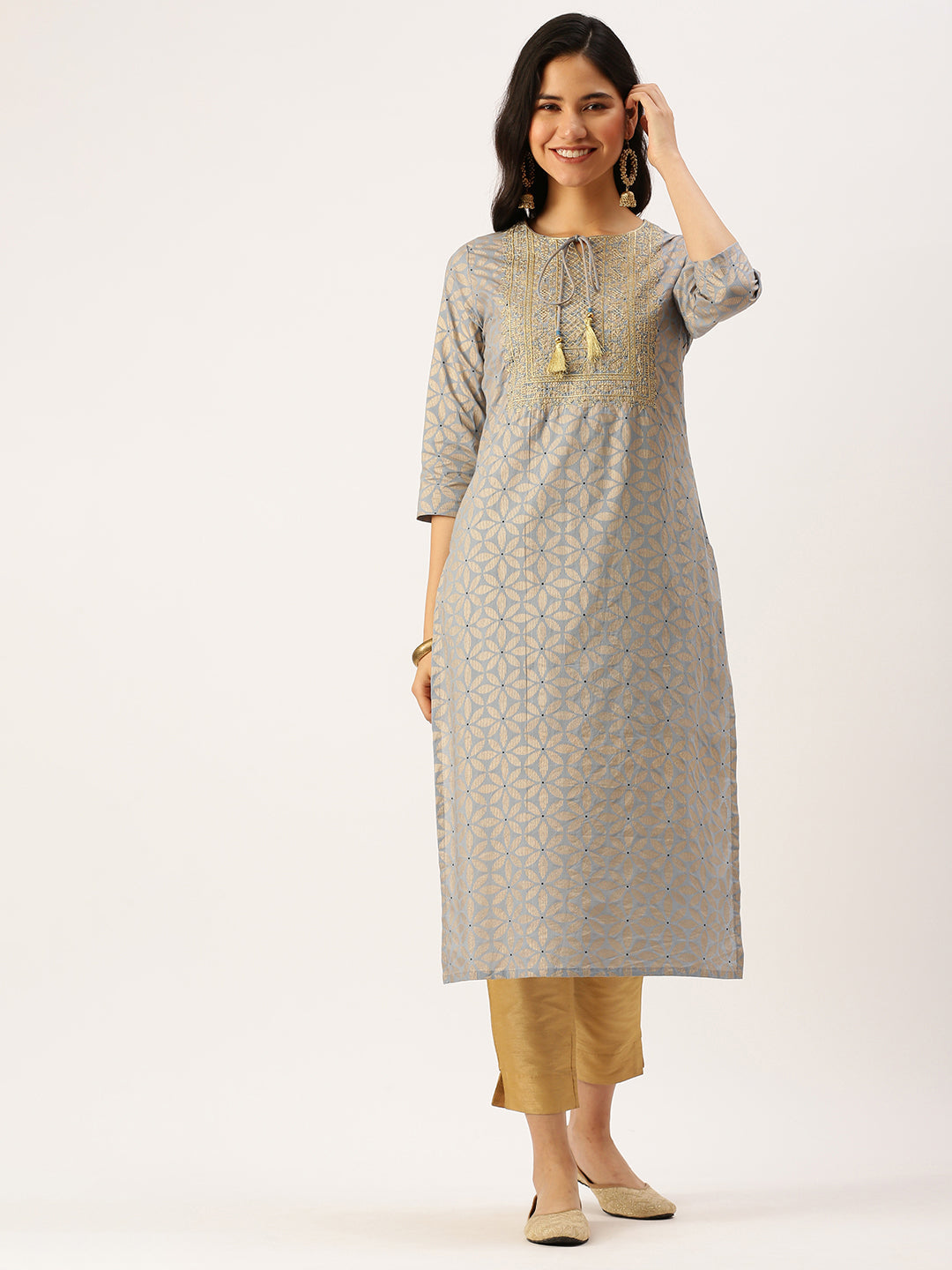 Women's Blue Printed Straight Kurtas