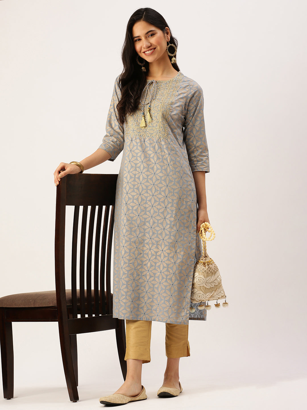 Women's Blue Printed Straight Kurtas