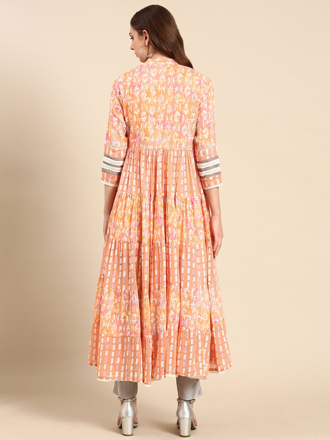 Women's Peach Printed Anarkali Kurta