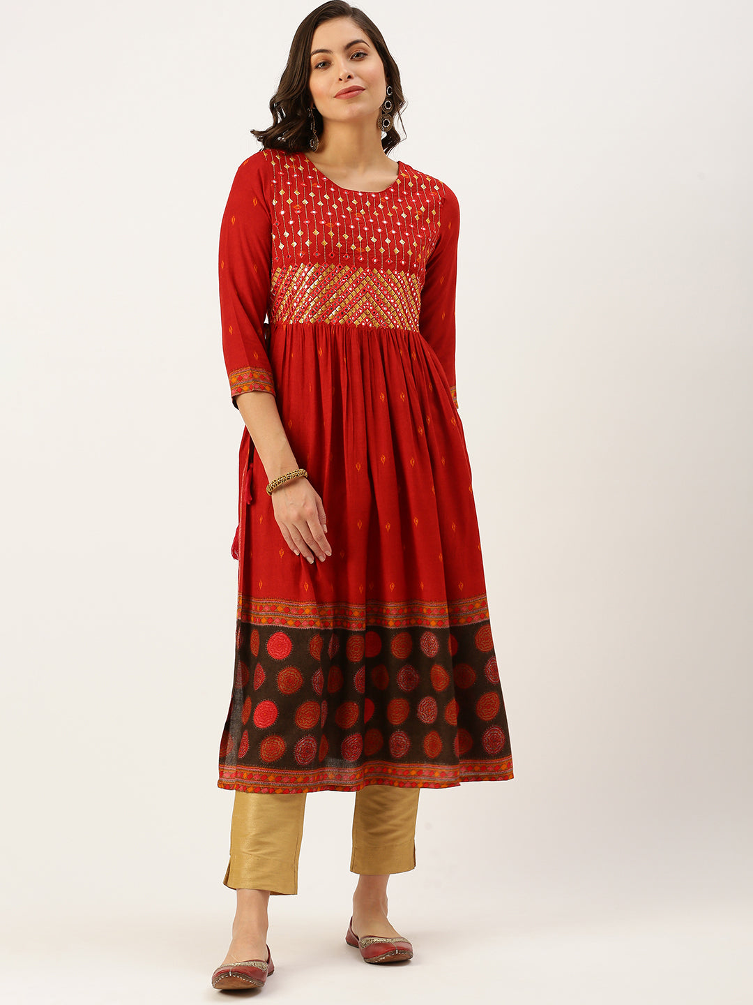 Women's Orange Printed A-Line Kurtas