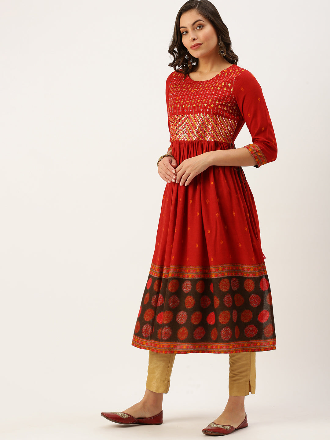 Women's Orange Printed A-Line Kurtas