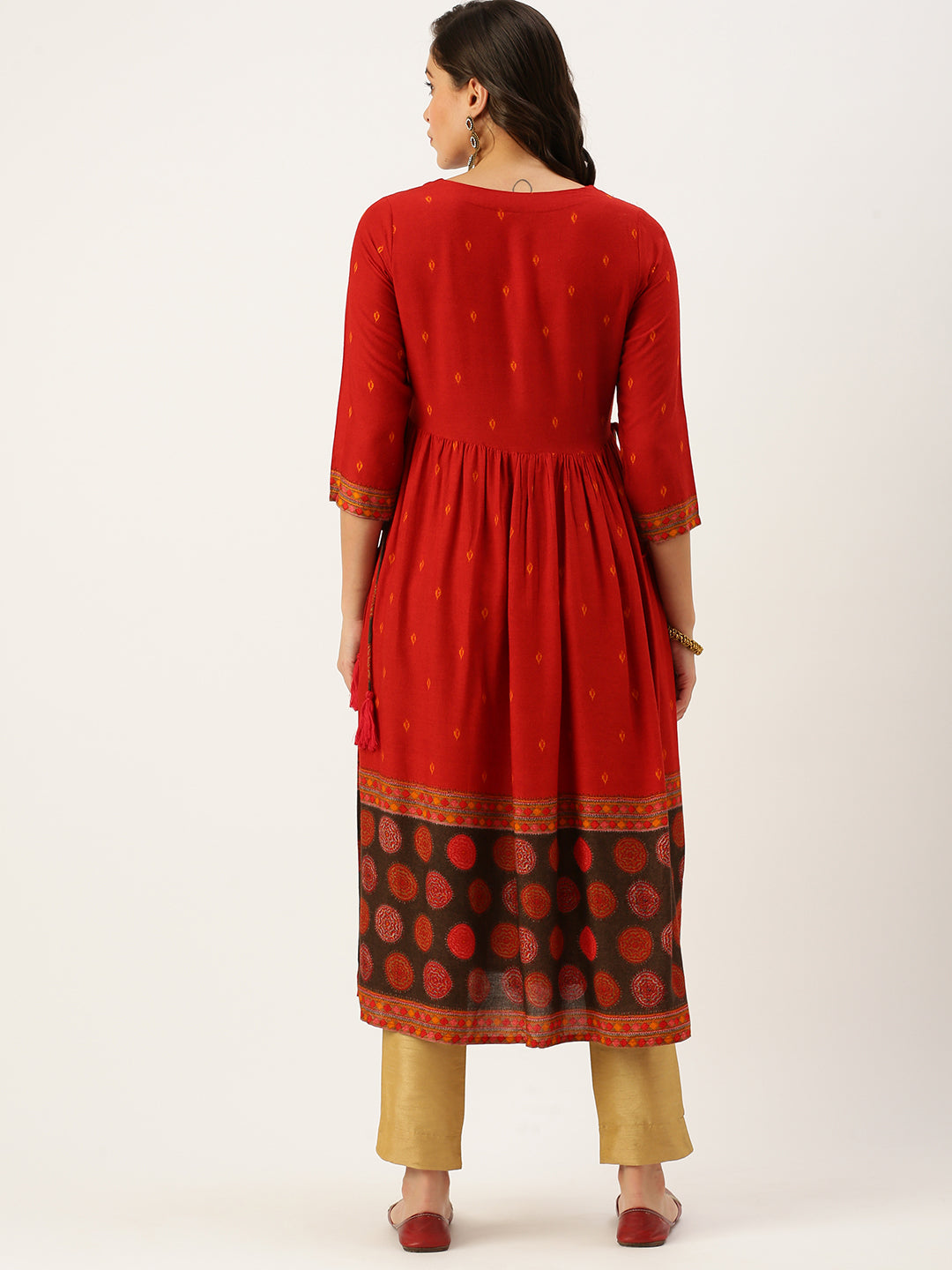 Women's Orange Printed A-Line Kurtas