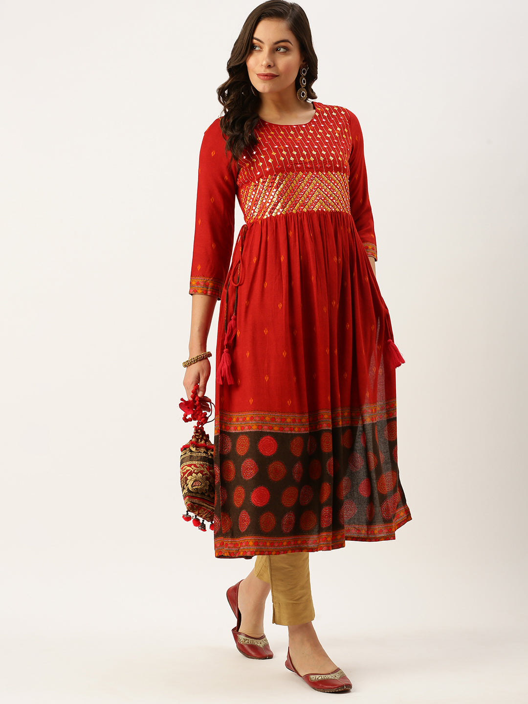 Women's Orange Printed A-Line Kurtas