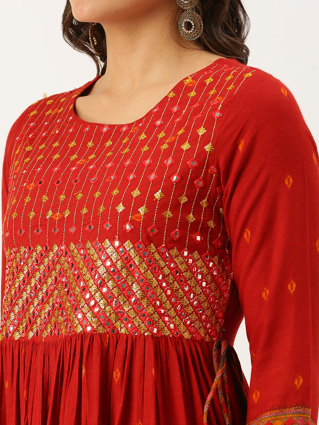 Women's Orange Printed A-Line Kurtas