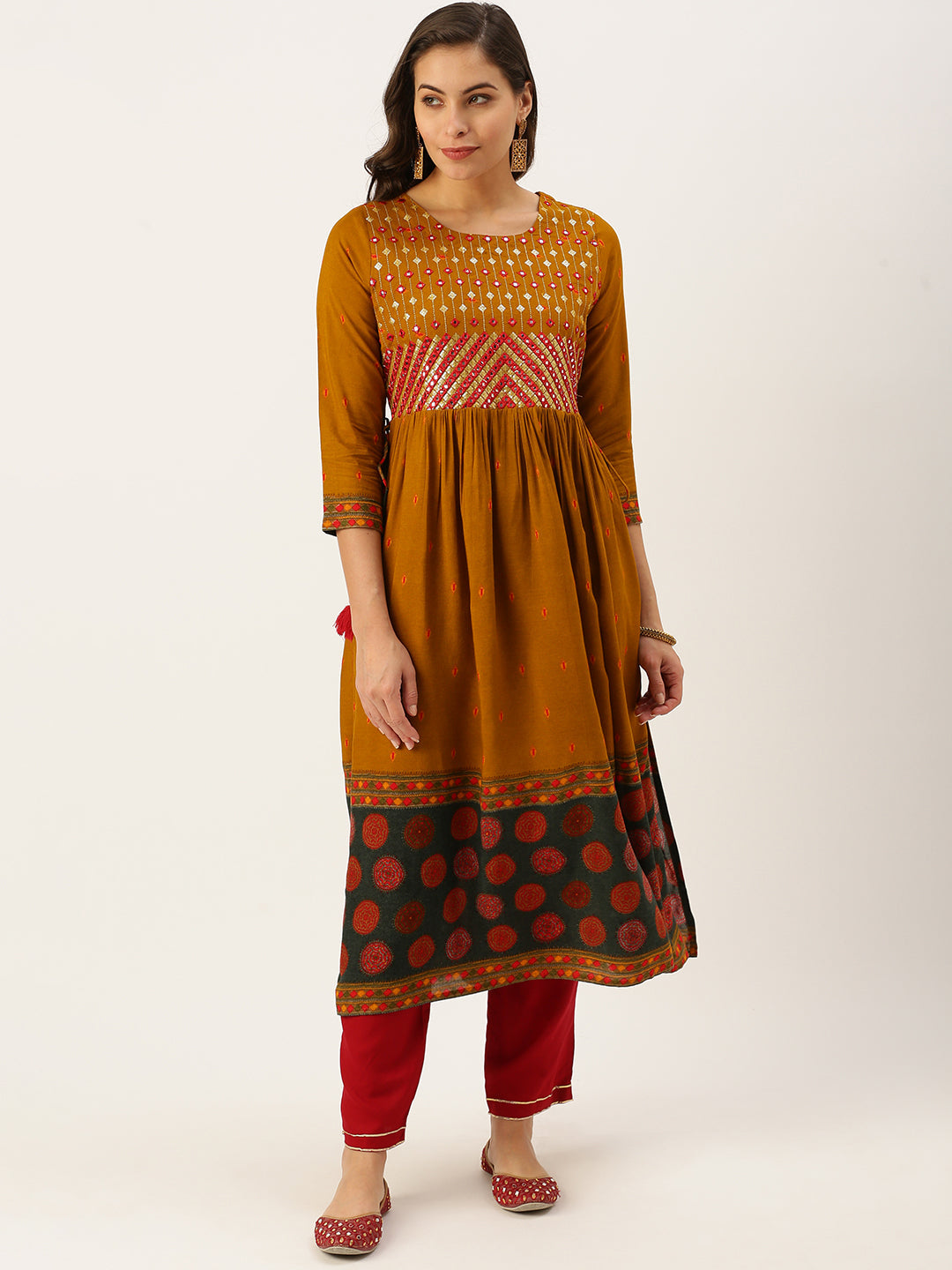Women's Mustard Printed A-Line Kurtas