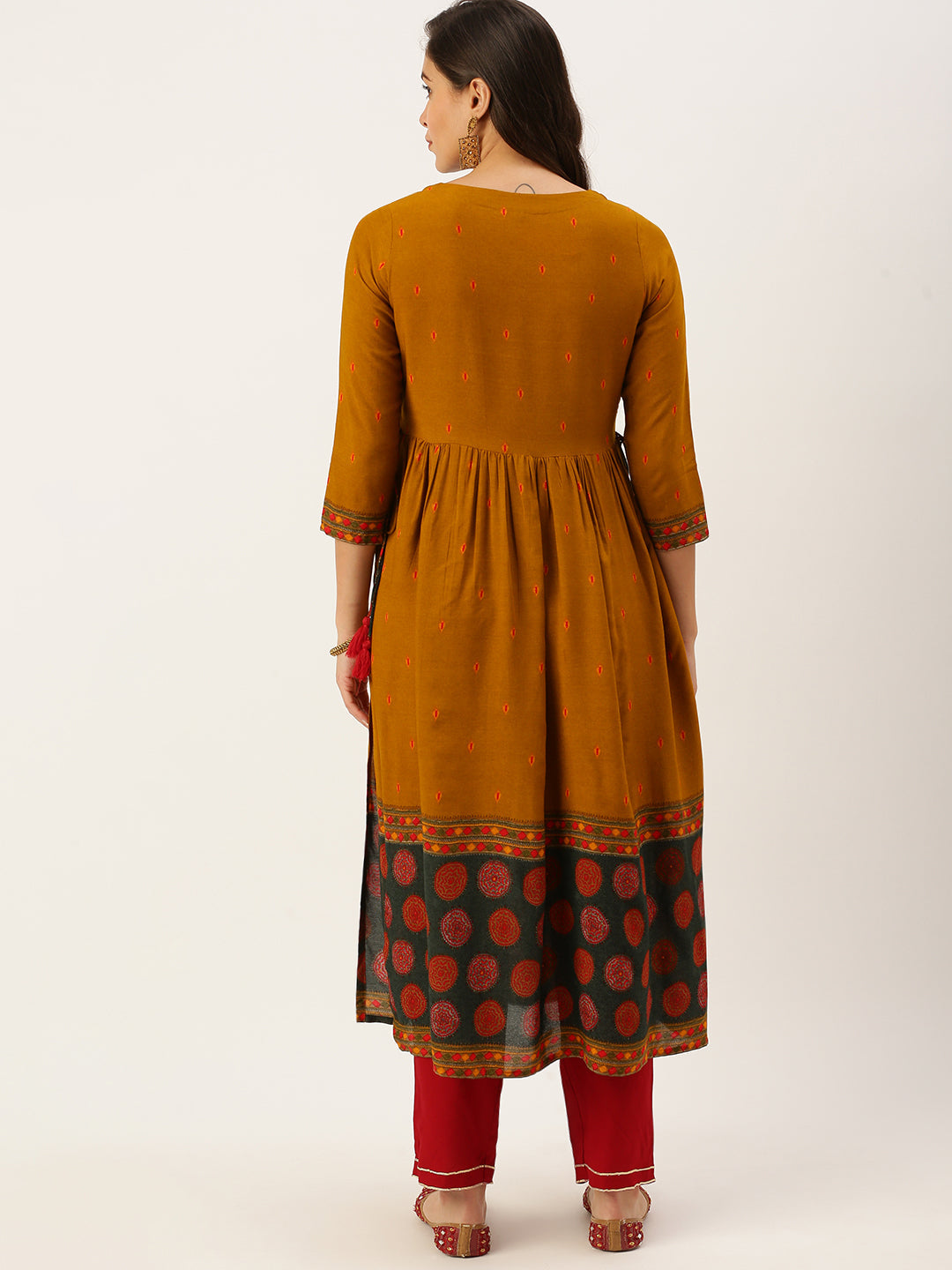 Women's Mustard Printed A-Line Kurtas