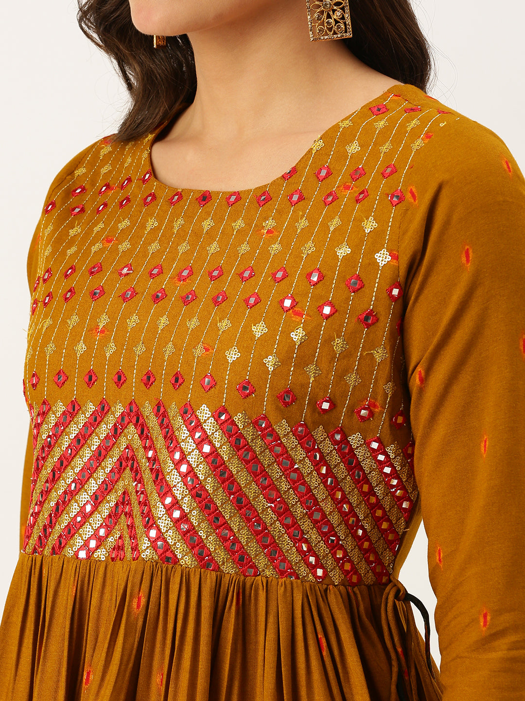 Women's Mustard Printed A-Line Kurtas