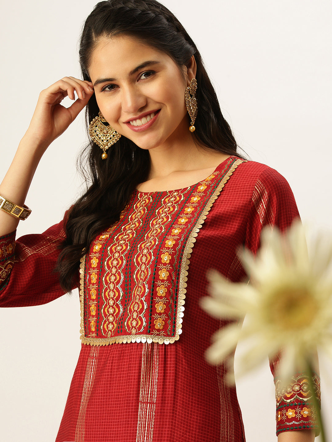 Women's Maroon Printed Kurta Sets