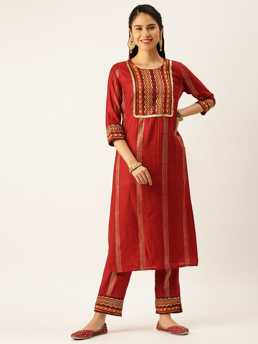 Women's Maroon Printed Kurta Sets