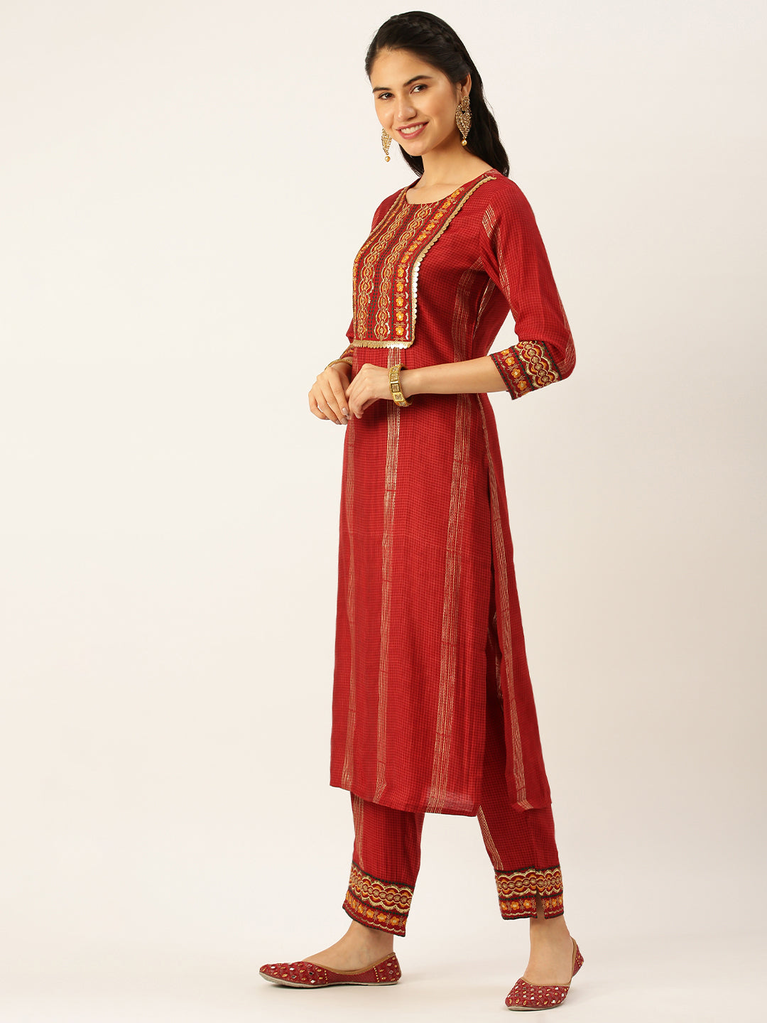 Women's Maroon Printed Kurta Sets