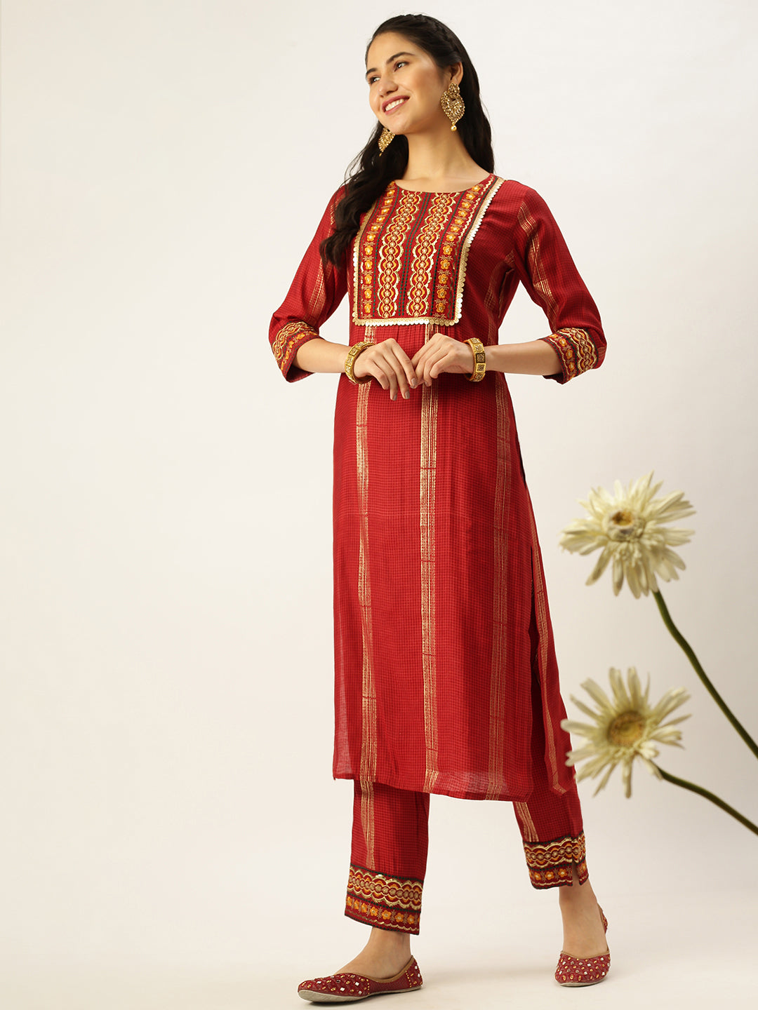 Women's Maroon Printed Kurta Sets