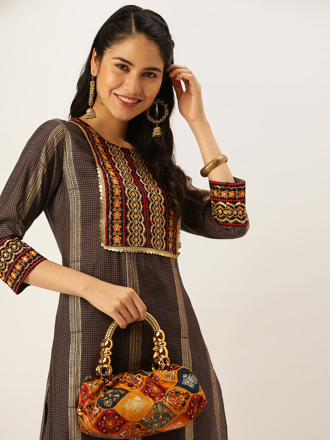 Women's Brown Printed Kurta Sets