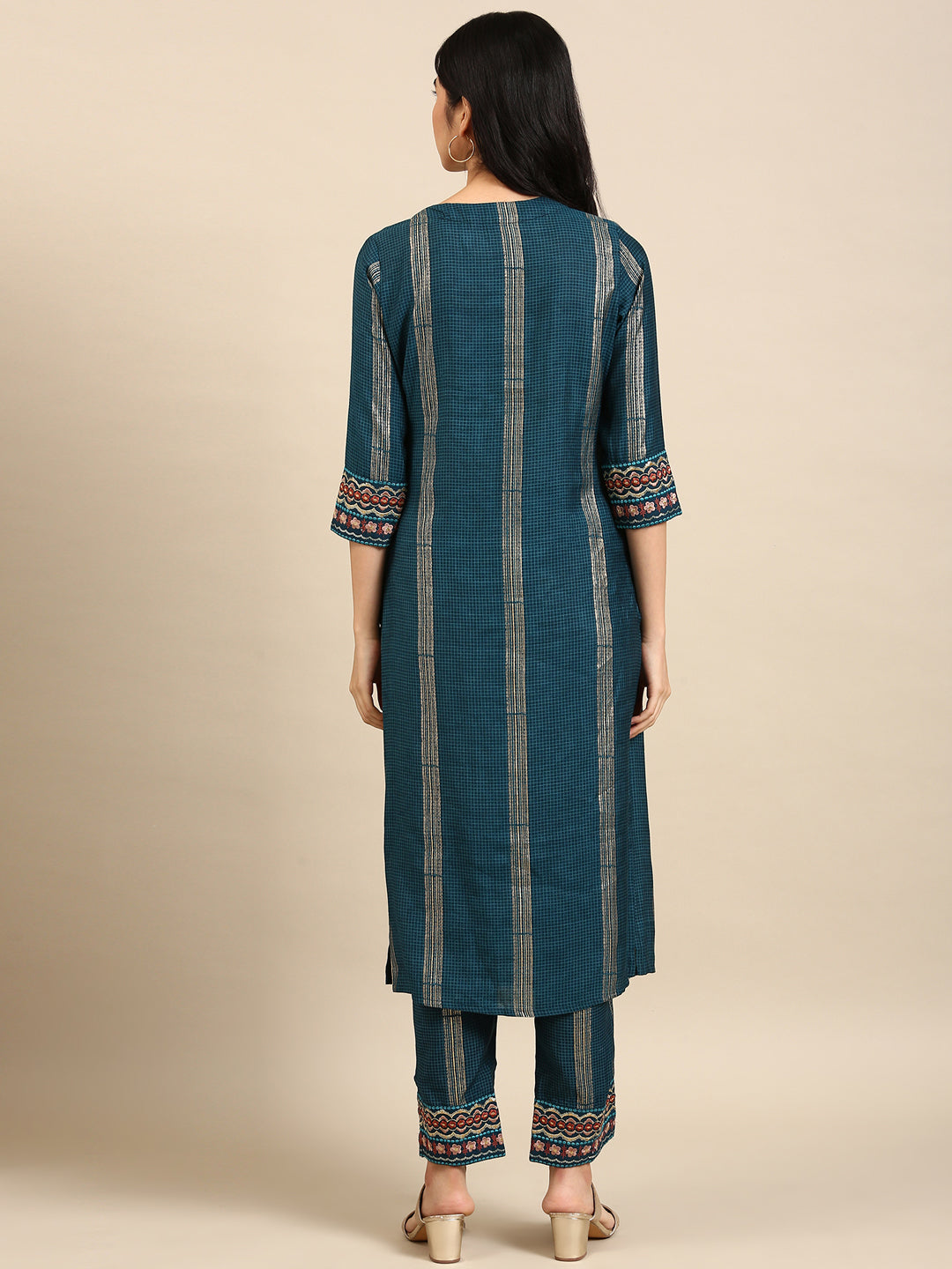 Women's Blue Checked Kurta Set