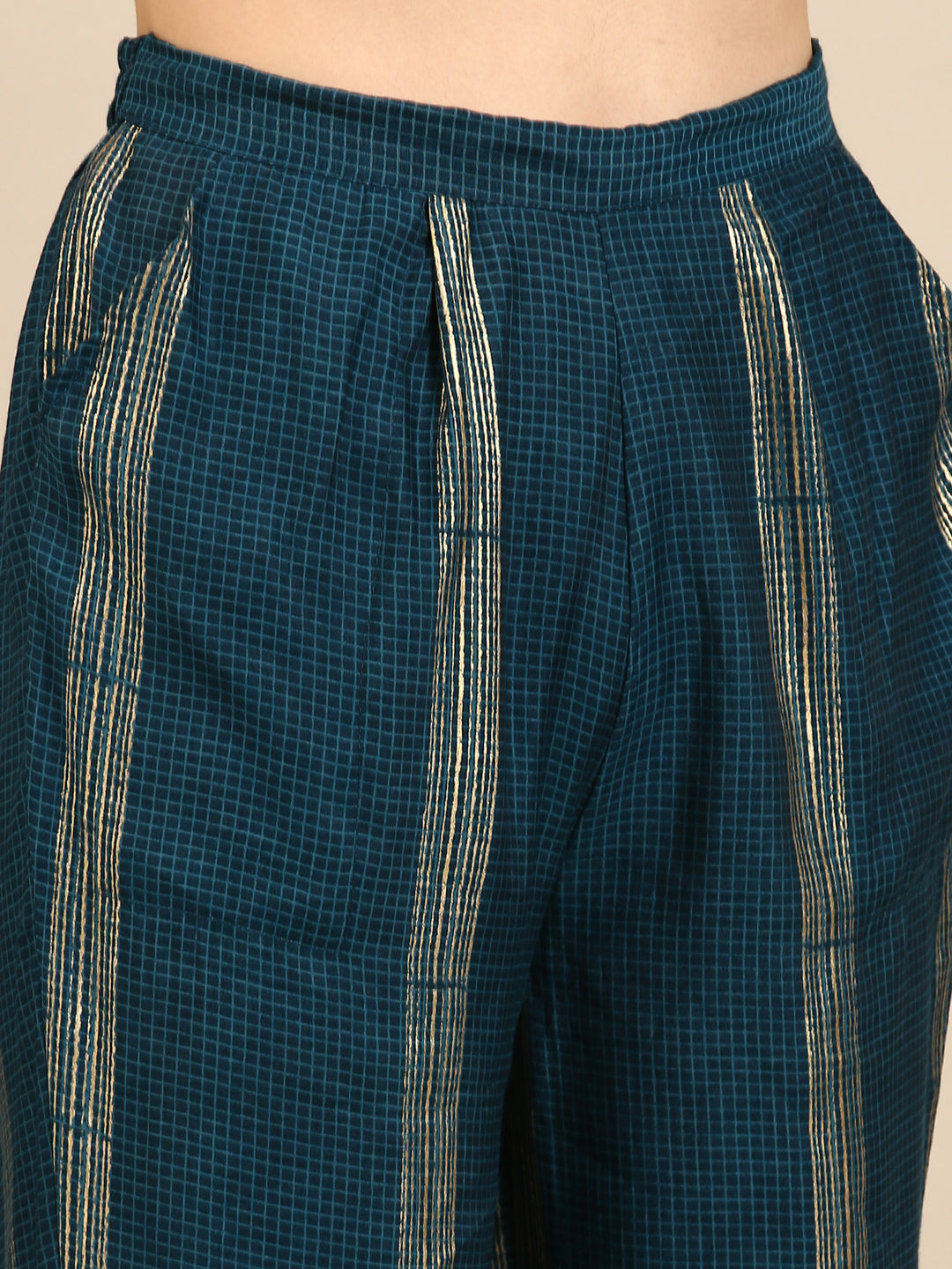 Women's Blue Checked Kurta Set